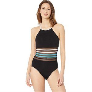 Nautica High Neck Mesh Inset One Piece Swimsuit